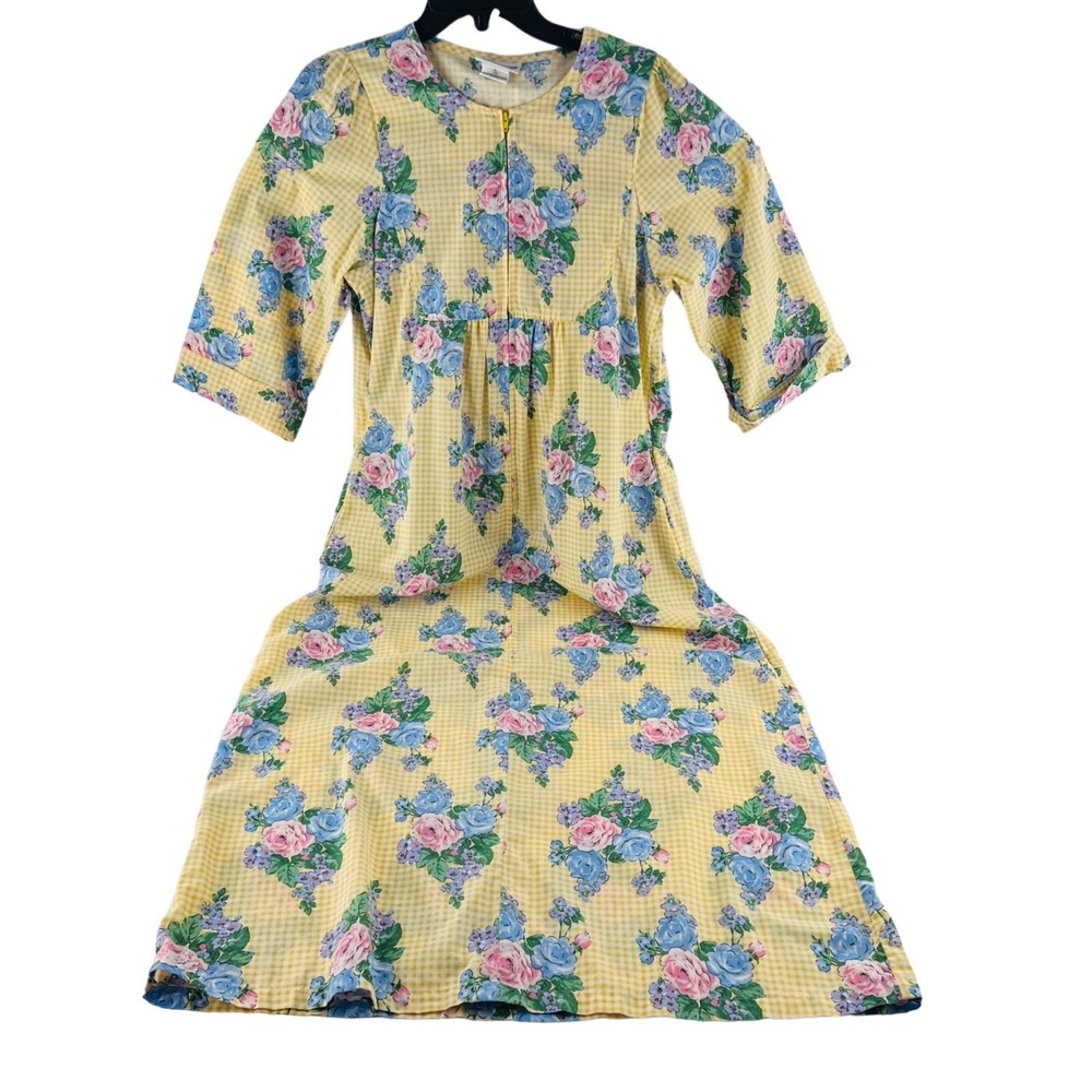 National VTG House Dress‎ Mumu Pastel Size Small Plaid Floral Seersucker Gown